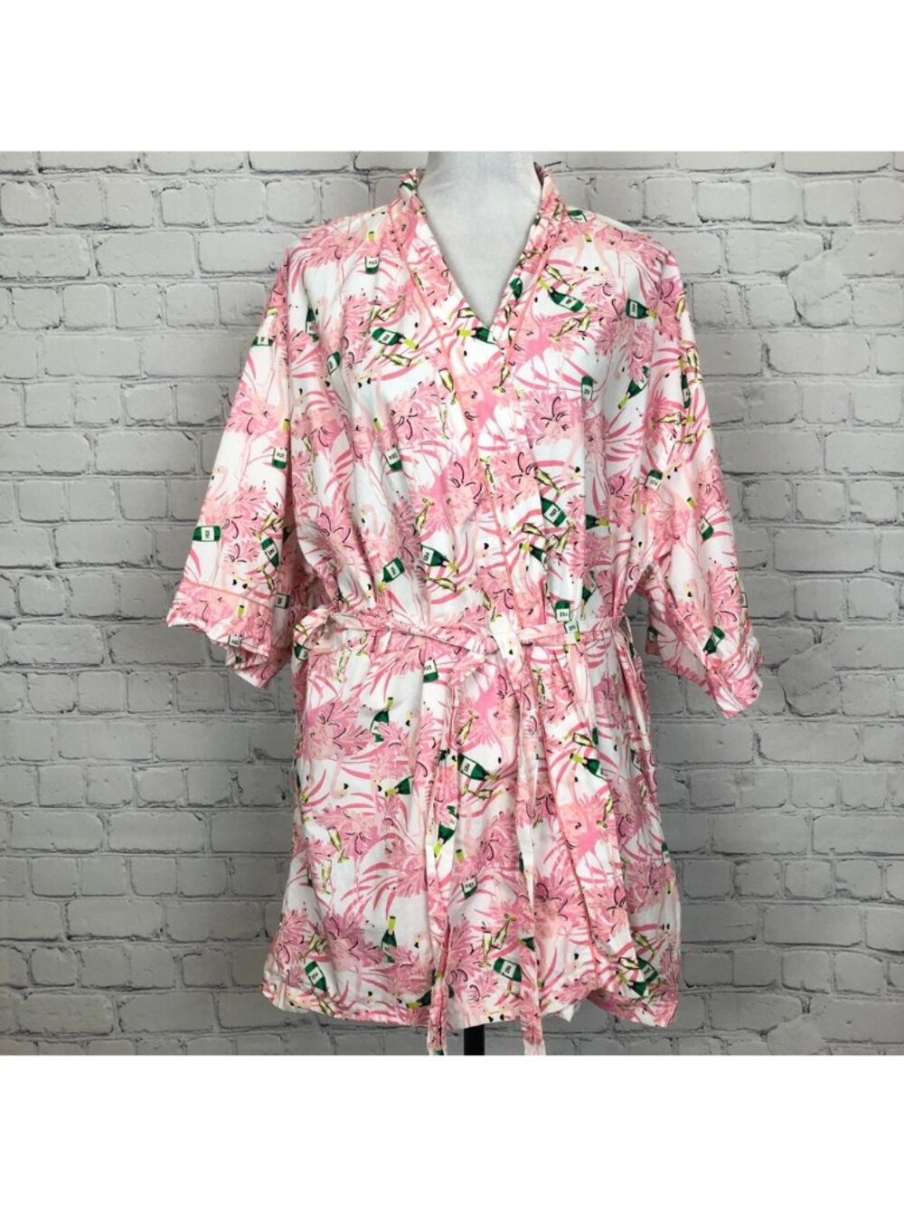 Oak Lane Robe Size S/M 100% Cotton Flamingos Champagne